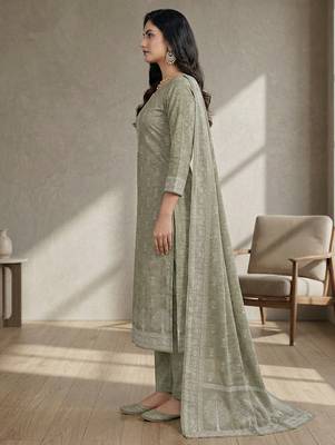 olive linen shimmer digital printed suit material 2