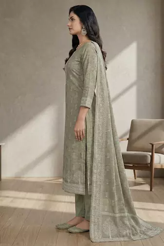 olive linen shimmer digital printed suit material