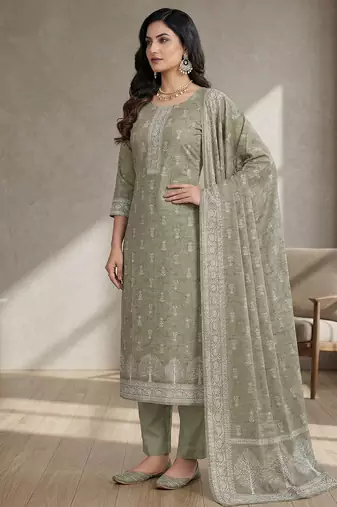 olive linen shimmer digital printed suit material