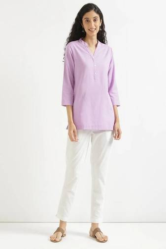 Women lilac airy linen short kurta