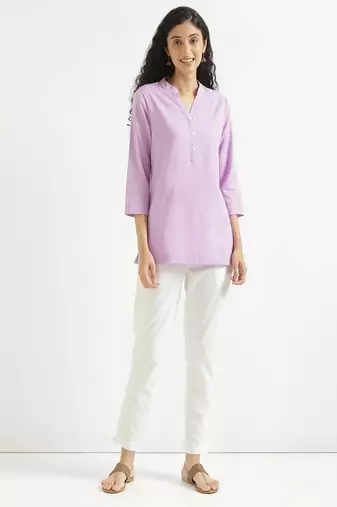 Women lilac airy linen short kurta