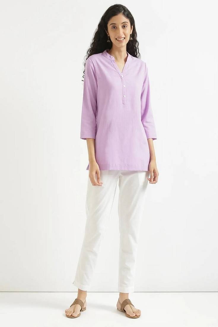 Women lilac airy linen short kurta