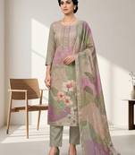 olive linen shimmer digital floral printed dress material