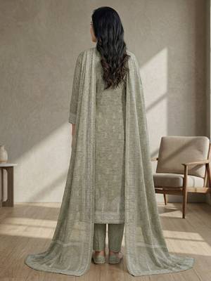 olive linen shimmer digital printed suit material 4