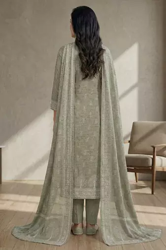 olive linen shimmer digital printed suit material