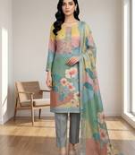 teal linen shimmer digital floral printed dress material