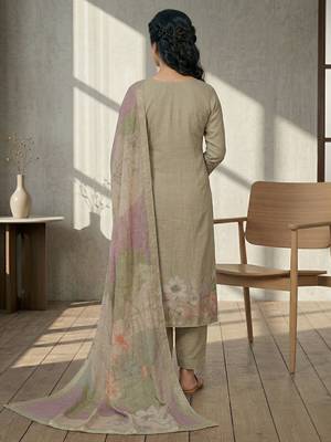olive linen shimmer digital floral printed dress material 2