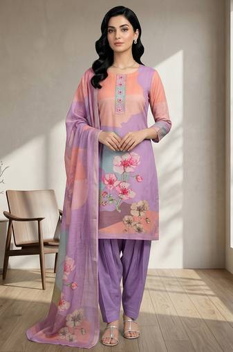 purple linen shimmer digital floral printed dress material