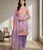 purple linen shimmer digital floral printed dress material