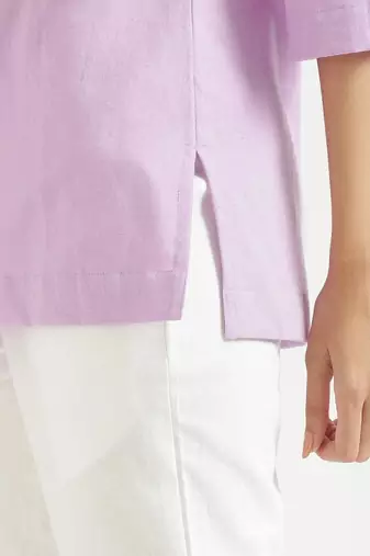 women lilac cotton short kurti with mandarin collar