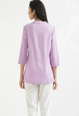 women lilac cotton short kurti with mandarin collar 4