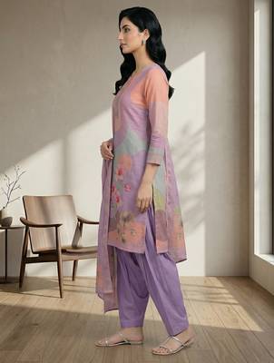 purple linen shimmer digital floral printed dress material 2