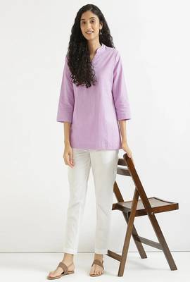 women lilac cotton short kurti with mandarin collar 5