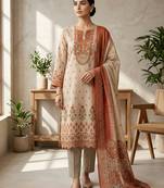 peach digital print linen shimmer suit material for women	