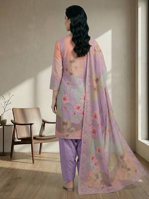 purple linen shimmer digital floral printed dress material 3