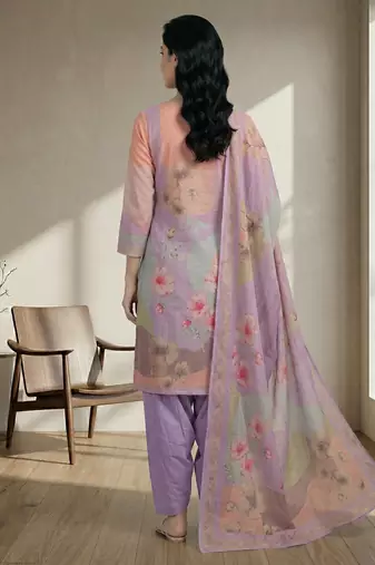 purple linen shimmer digital floral printed dress material