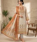 beige digital printed linen shimmer suit material