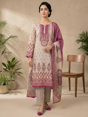 pink digital print linen shimmer suit material for women 1
