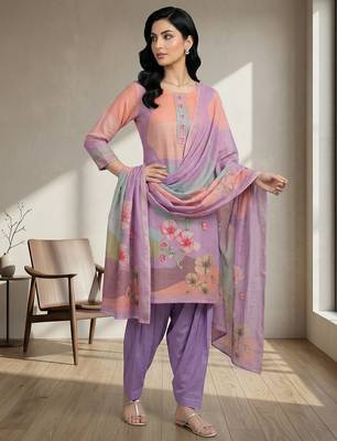 purple linen shimmer digital floral printed dress material 4