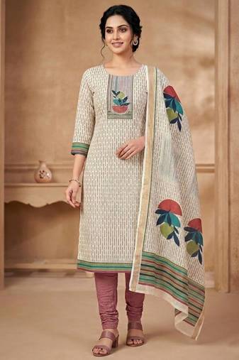 linen shimmer beige digital printed dress material