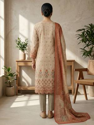 peach digital print linen shimmer suit material for women	 3