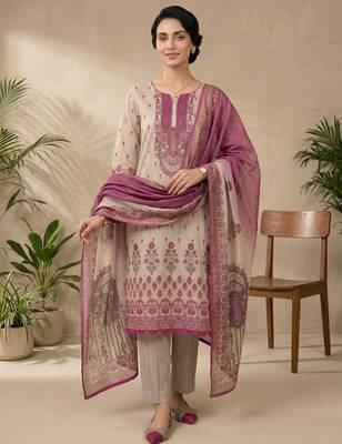 pink digital print linen shimmer suit material for women 3