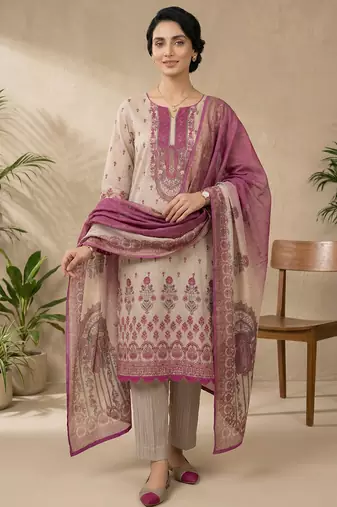 pink digital print linen shimmer suit material for women