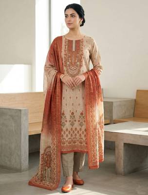 peach digital print linen shimmer suit material for women	 4