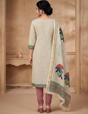 linen shimmer beige digital printed dress material 3