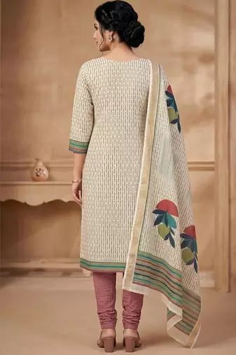 linen shimmer beige digital printed dress material
