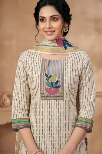 linen shimmer beige digital printed dress material