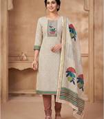 beige digital printed linen shimmer dress material