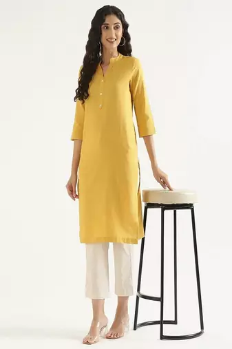 Mandarin collar cotton linen straight kurta