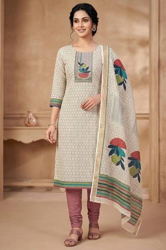 beige linen shimmer digital printed dress material