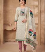 beige linen shimmer digital printed dress material