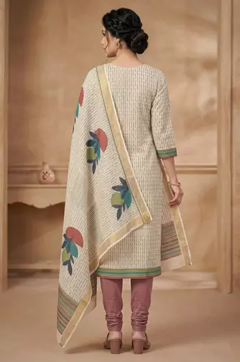 beige linen shimmer digital printed dress material