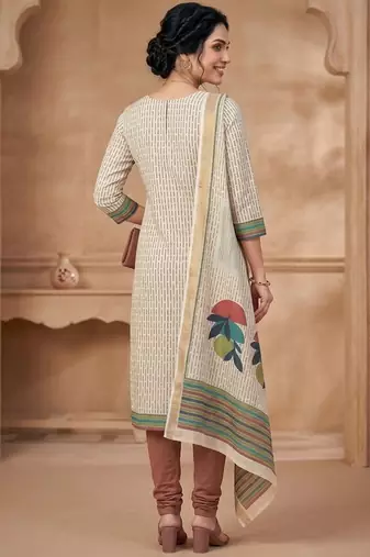 beige digital printed linen shimmer dress material