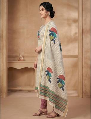 beige linen shimmer digital printed dress material 4