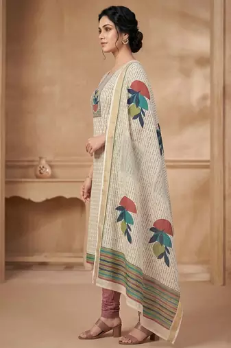 beige linen shimmer digital printed dress material