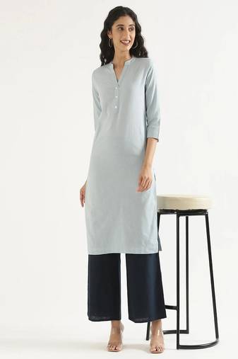 Mandarin collar cotton linen straight kurta
