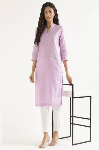 Mandarin collar cotton linen straight kurta