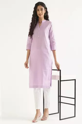 Mandarin collar cotton linen straight kurta
