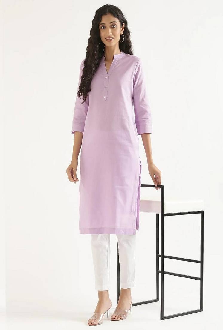 Mandarin collar cotton linen straight kurta