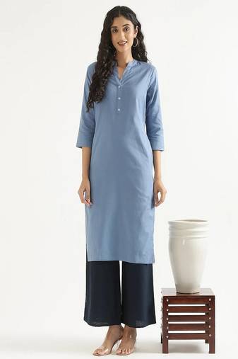 Mandarin collar cotton linen straight kurta