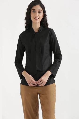 Styllow women knotted black linen blend kurties