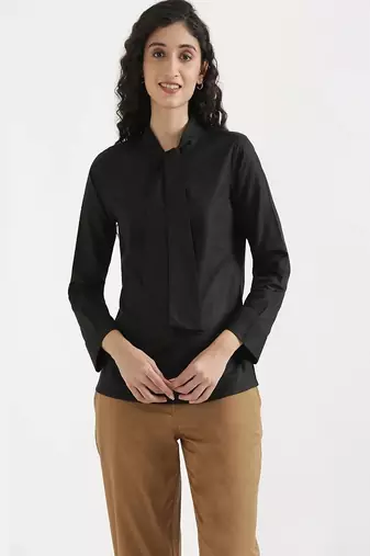 Styllow women knotted black linen blend kurties