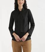 Styllow women knotted black linen blend kurties