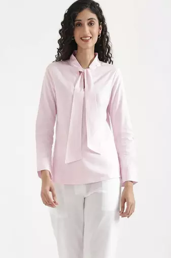 Styllow women knotted blush pink linen blend kurties