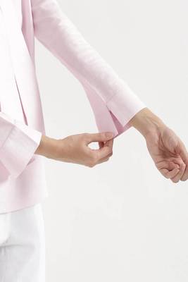 blush pink plain linen blend kurti with tie-up neck style 5