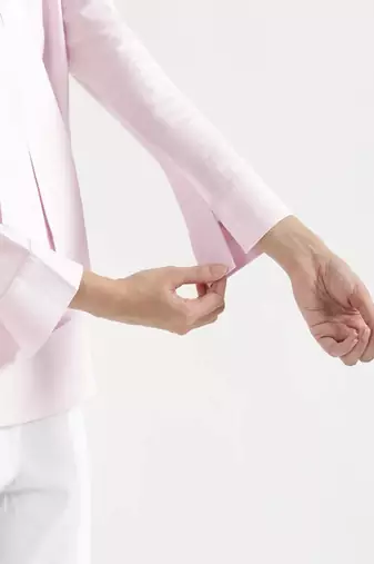 blush pink plain linen blend kurti with tie-up neck style
